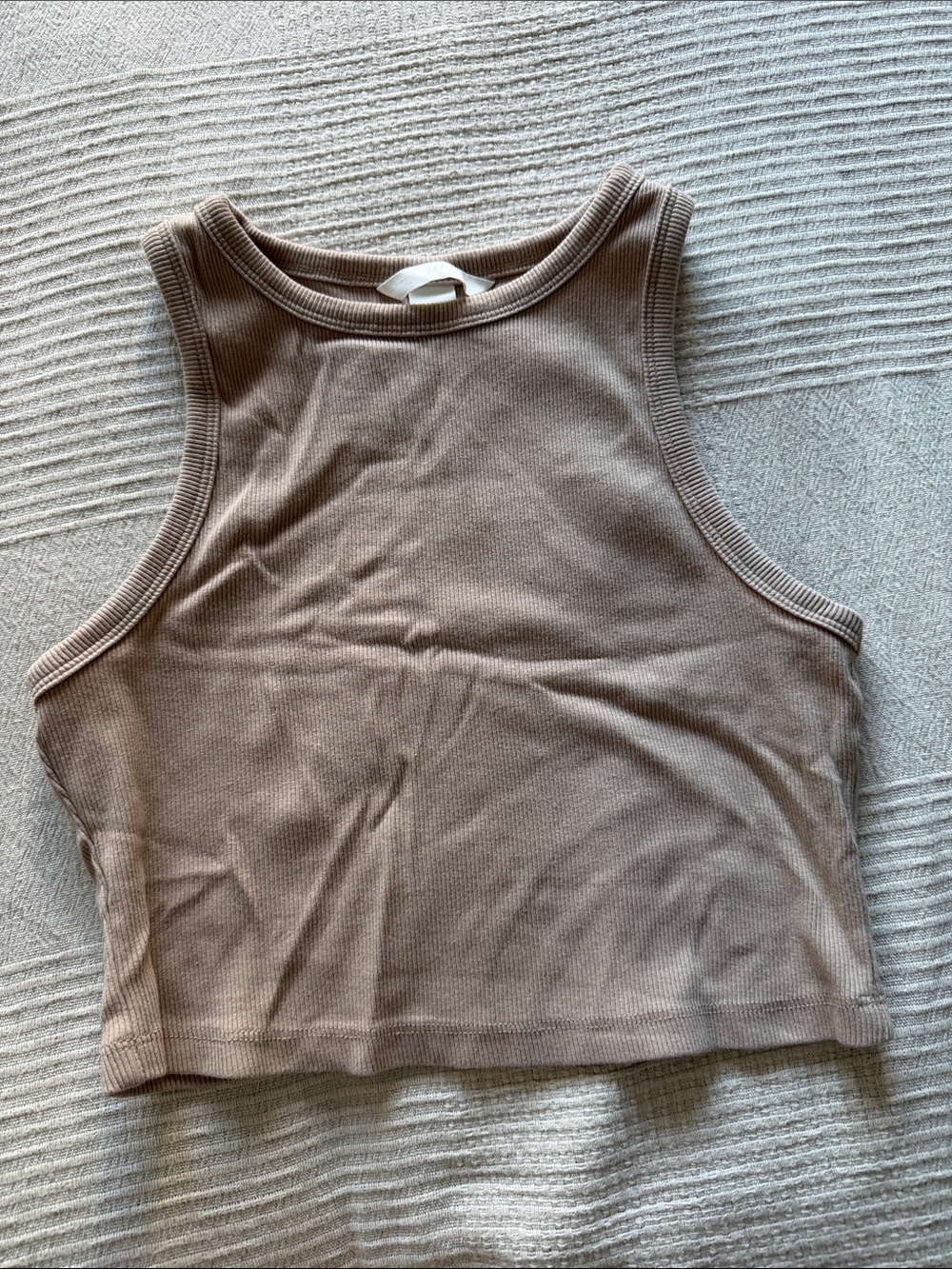 H&M Ribbed Cropped Tank Top - Taupe